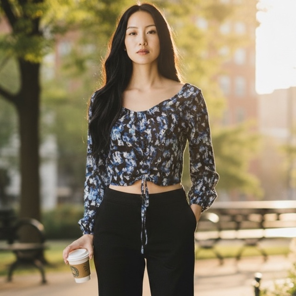 No Boundaries // NOBO // Black & Blue Floral Top